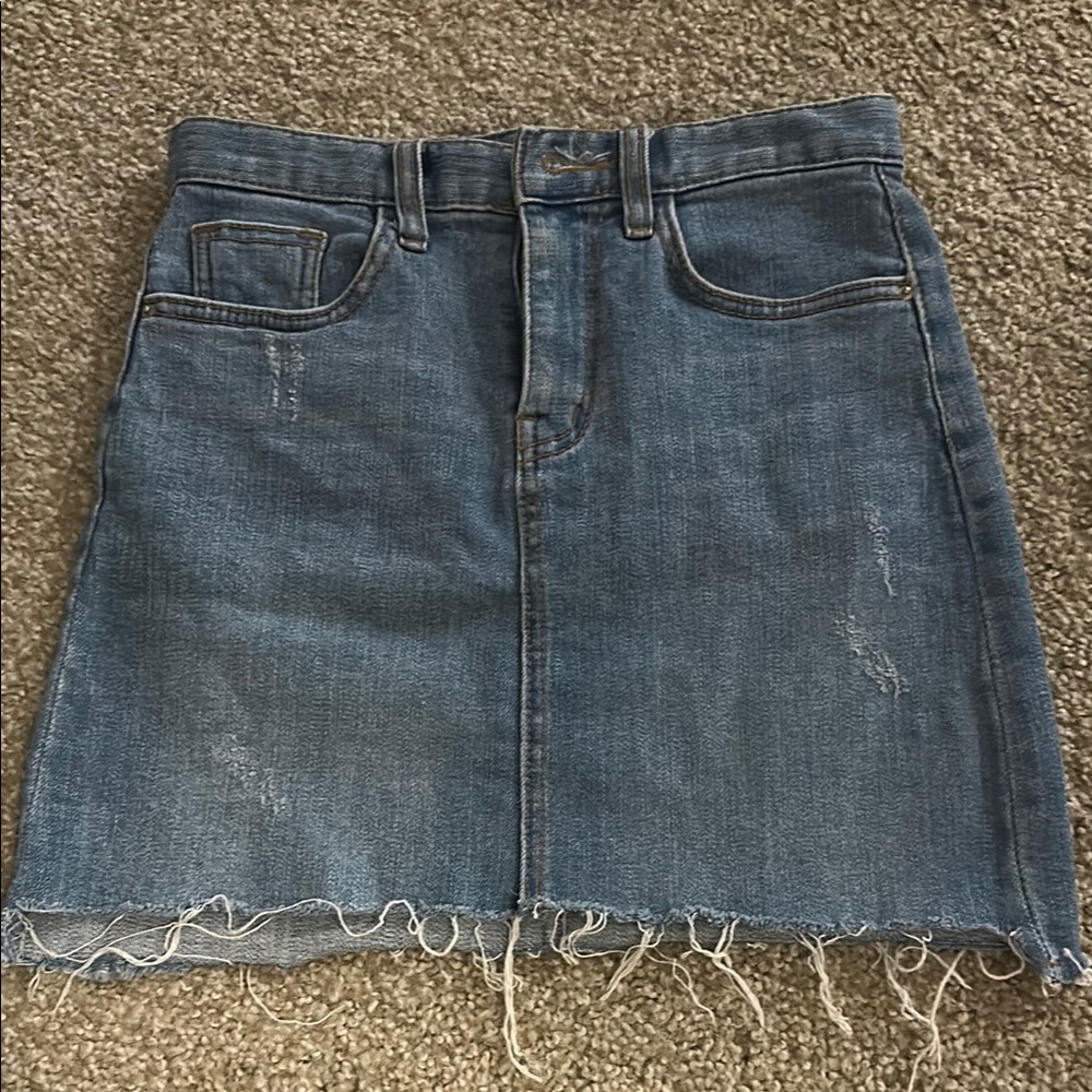 Denim Frayed Hem Skirt